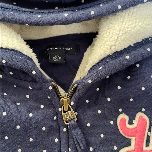 Tommy Hilfiger Girls Polka Dot Sherpa Lined Full Zip Hoodie Sweatshirt 12-14 - Picture 2 of 5